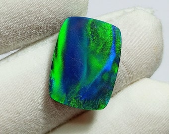 Beautiful Aurora Opal Cabochon / Green Fire Aura Opal / Cushion Shape Cabochon / Lab Created Opal Cabochon / 19x15x2mm / 2.90Ct