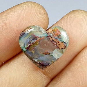 Chrysocolla Copper Heart Stone: Teal Chalcedony Gemstone, Jewelry Making (7x8x2MM, 9 Carats