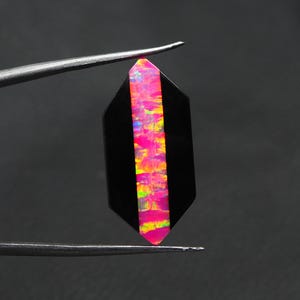 Artisan Bello Opal Cabochon, Synthetic Inlay Gemstone with Ceramic Geometry Bello Opal Gems, Lab Created Opal Bello Cabs for Modern Jewelry