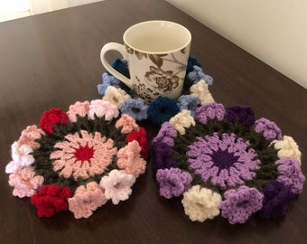 Crochet Flower Coasters with pot (set of 2) | flower pot bouquet | mother's day gift | birthday gift