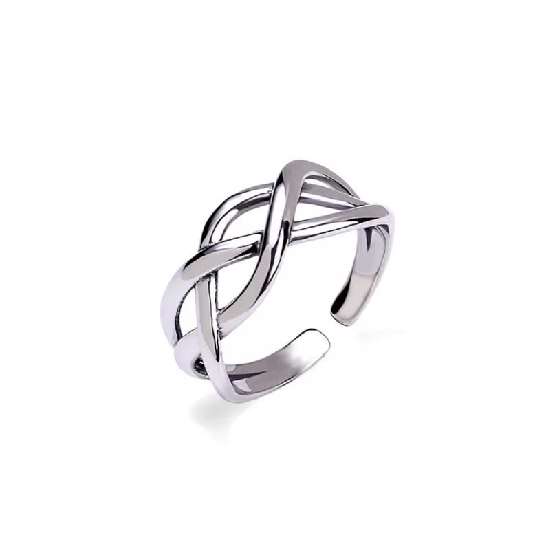 R011 S925 925 Sterling Silver Real Solid Women Band Ring Wedding Engagement Adjustable One-Size-Fits-All