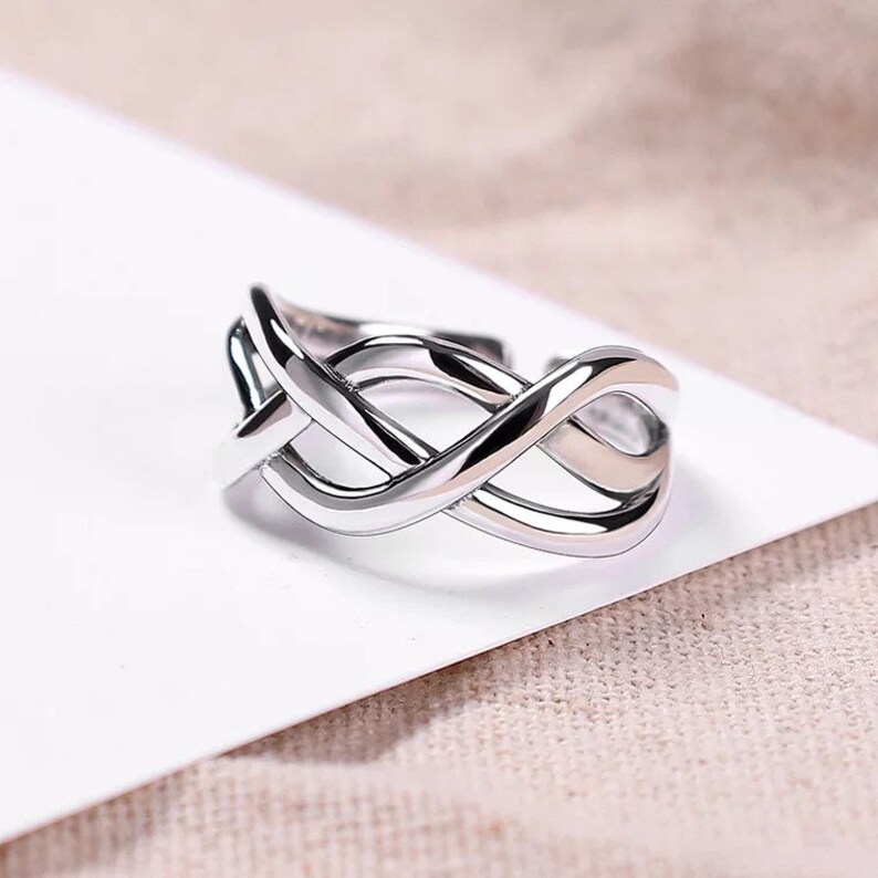 R011 S925 925 Sterling Silver Real Solid Women Band Ring Wedding Engagement Adjustable One-Size-Fits-All