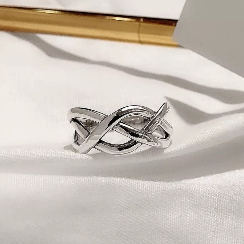 R011 S925 925 Sterling Silver Real Solid Women Band Ring Wedding Engagement Adjustable One-Size-Fits-All