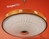 Large vintage UFO space age glass wood pendant ceiling light Czechoslovakia