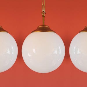 Vintage Brass Opaline Glass Globe Pendant Light - Bauhaus Bohemian