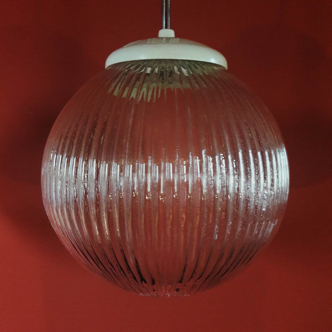 3 Available Vintage reeded glass pendant ceiling lights Etsy