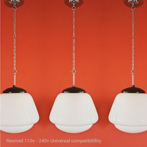 Mid Century Opaline Glass Schoolhouse Pendant Light - Czechoslovakia