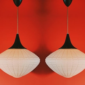 Large Vintage Geometric Opaline Glass Pendant Light | Kamenicky Senov 70s Atomic UFO | Mid Century Milk Glass Ceiling Light | Bauhaus Light