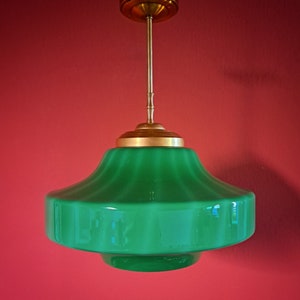 Quality Mid Century Green Opaline Glass Pendant Light | Green Glass Ceiling Light | Iconic Bohemian Lighting | Green Murano Glass Light