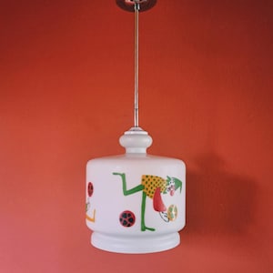Vintage Clown Kinderzimmer Pendelleuchte: Tschechoslovakisches Opalglas