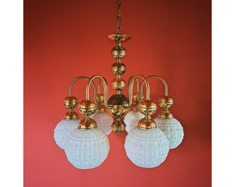 Brass Chandelier | MCM Chandelier | Crystal Chandelier | Vintage Pendant Lamp | Brass Ceiling Light | Antique Brass Chandelier | Glass Light
