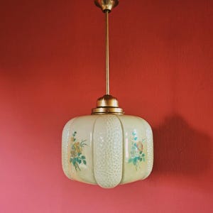 Art Deco Opaline Glass Pendant Light: Mid-Century Modern Chandelier