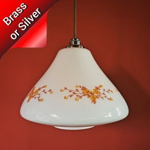 Vintage Floral Pendant Light | Milk Glass Pendant Light | Opaline Glass Light | Glass Kitchen Pendant | Mid Modern Glass Pendant Light