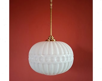 Mid Century 1960s Opaline Glass Globe w/ Brass