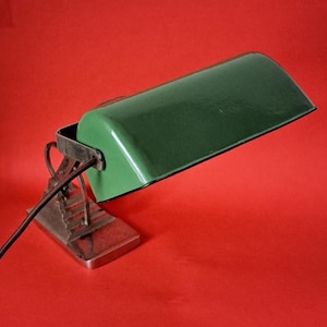 Art Deco Green Bankers Desk Lamp | Enamel and Metal Chrome Lamp | 1930s Desk Lamp | Vintage Office Lamp | Study Lamp | Antique Desk Lamp