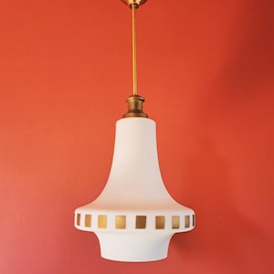 Mid Century Opaline Glass Pendant Light | Glass Kitchen Pendant Light | Brass Glass Light | Vintage Brass Ceiling Light | Milk Glass Light