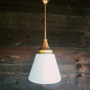 Mid Century Opaline Glass Pendant Light | Glass Kitchen Pendant Light | Brass Glass Light | Vintage Brass Ceiling Light | Milk Glass Lights