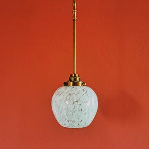 Small Murano Glass Brass Pendant Light | Mid Century Glass Globe Light | Opaline Pendant Lights | Milk Glass Ceiling Light | Brass Light