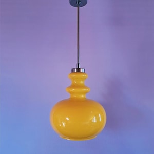 Mid Century Opaline Glass Pendant Light | Vintage Bauhaus Glass Light | Yellow Glass Pendant Light | Yellow Ceiling Light by Josef Tabery