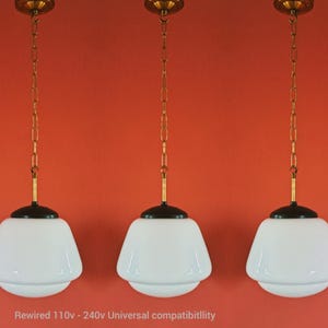 Mid Century Opaline Glass Schoolhouse Pendant Light: Bohemian Kitchen Lighting