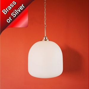 Glass Dome Pendant Lamp | Schoolhouse Pendant Light | Milk Glass Globe Pendant | Glass Ceiling Light | MCM Globe Light | Retro Kitchen Light