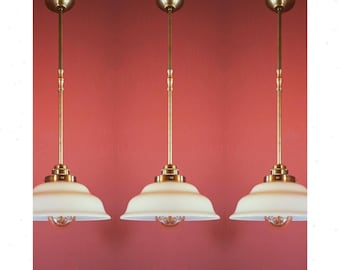 3 lámparas colgantes vintage de cristal opalino color crema - Iluminación de cocina de mediados de siglo