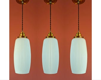 Reeded Opaline Glass Pendant Lights – Ideal for Kitchen Dining Livingroom Lighting