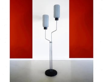 Lámpara de pie modernista icónica de los años 60 de Lidokov - Lámpara de pie de metal y cristal opalino RESTAURADA