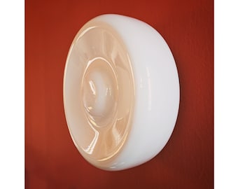 Mid Century Milk Glass Sconce | Round Wall Sconce | Ceiling Sconce | 1970s Light Fixture | Opaline Sconce | Wall Lamp