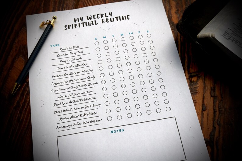 JW Weekly Spiritual Routine Checklist ~ Goal Tracker ~ Jehovah's ...