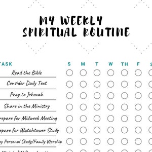 JW Weekly Spiritual Routine Checklist ~ Goal Tracker ~ Jehovah's ...