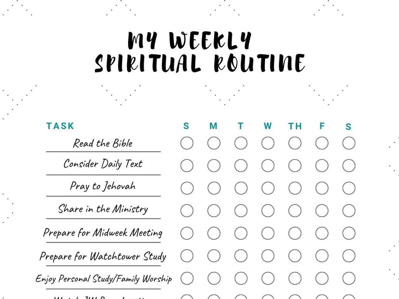 JW Weekly Spiritual  Routine  Checklist Worksheet Jehovah s 