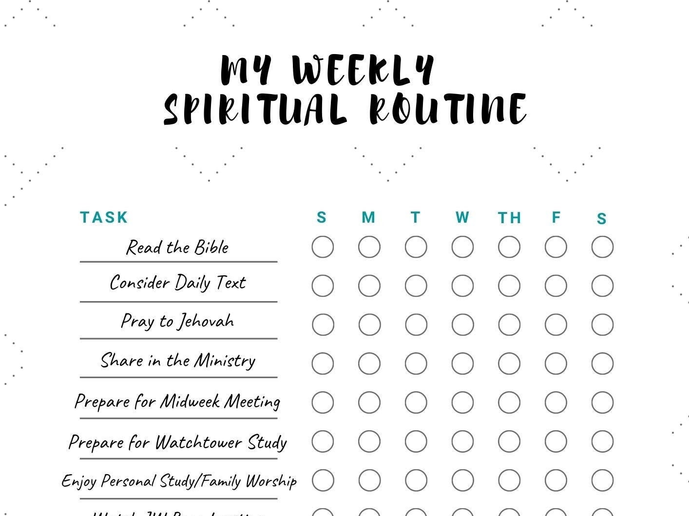 JW Weekly Spiritual Routine Checklist ~ Goal Tracker ~ Jehovah's Witnesses Homeschool