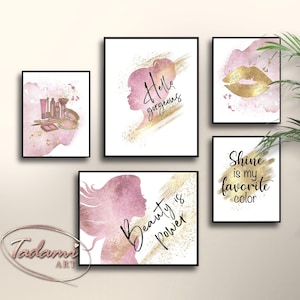 Watercolor Makeup Poster Golden Fashion Quotes Vanity Wall Art Makeup Decor Glitter Beauty Salon Poster Instant Download Fashion Printable