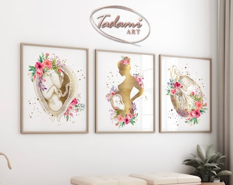 Floral Pregnant Anatomy Art Print, OBGYN Doula Gift (Digital Download)