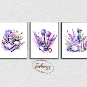 Makeup Brushes Print, Lavender Makeup Poster, Beauty Salon Poster, Vanity Decor, Fashion Print Lavender, Makeup Studio Decor, Beauty Print