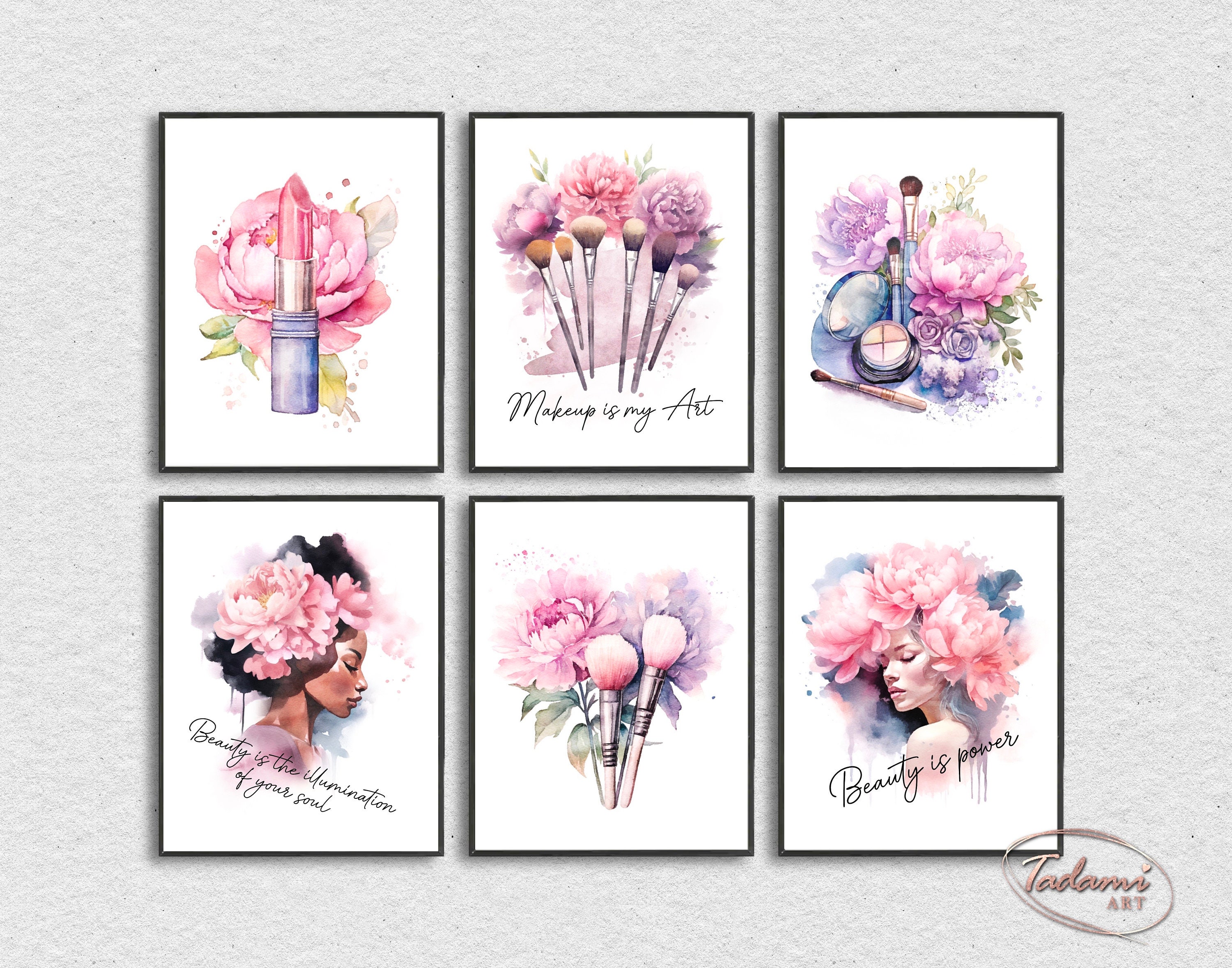 6 Makeup Poster, Beauty Quotes Wall Art, Fashion Print Instant Download, Beauty Salon Decor, Peony Beauty Wall Art, Makeup Supplies Poster