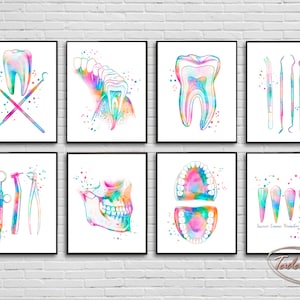 Dental Art, Tooth Anatomy Print, Rainbow Tooth Poster, Dental Clinic Decor, Dentist Gift, Dentistry Wall Art, Dental Instruments Print