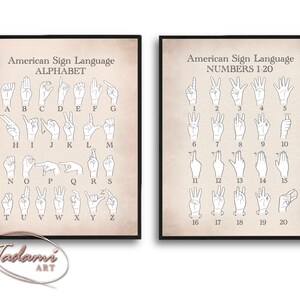 Vintage ASL Alphabet & Numbers Poster, Educational Sign Language (Digital Download)