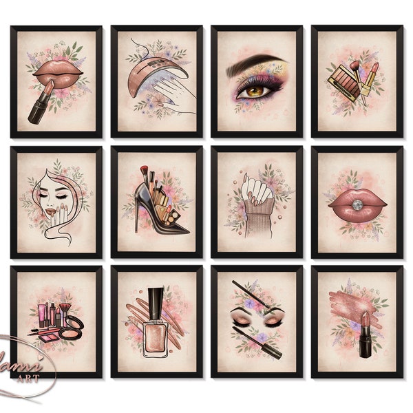 12 Makeup Artwork Beauty Illustration Smokey Eye Art  Makeup Poster Lips and Lipstick Drawing Nail Artist Art Gift Beauty Studio Wall Art