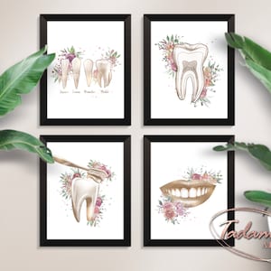 4 Tooth Anatomy Artwork Dentist Gift Dental Poster Watercolor Dentistry Art Dental Clinic Decor Floral Teeth Art Dental Care Poster