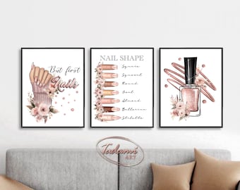 Nails Salon Wall Art, Nails Tech Poster, But First Nail, Nail Shape Print, Manicure Poster, Nails Artist Gift, Nail Polish Print, Nails Art