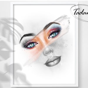 Makeup Eyes Art Fashion Illustration Beautiful Face Vanity Poster Natural Beauty Wall Decor Woman Eye Art Beauty Studio Wall Art