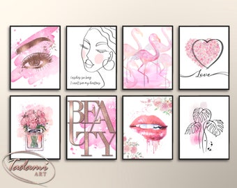 Trendy Pink Wall Art, Pink Interior Decor, Vanity Poster, Girls Room Decor, Trendy Poster, Pink Print, Lips Poster, Beauty Salon Print