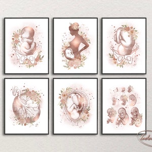 Pregnancy Anatomy Art, Obstetrics Poster, Fetal Position Art, Gynecology Wall Art, Placenta Print, Fetus in Womb, Midwife Gift, OBGYN print