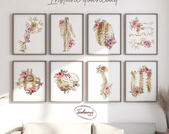 Floral Neurology Art Prints, Brain Anatomy, Spinal Cord Poster (Digital Download)