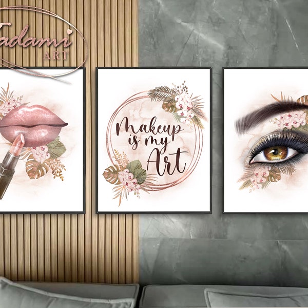 Makeup Quotes Poster Beauty Artwork Watercolor Boho Aesthetic Poster Makeup Artist Gift Beauty Salon Decor Lips Poster Eye Artwork