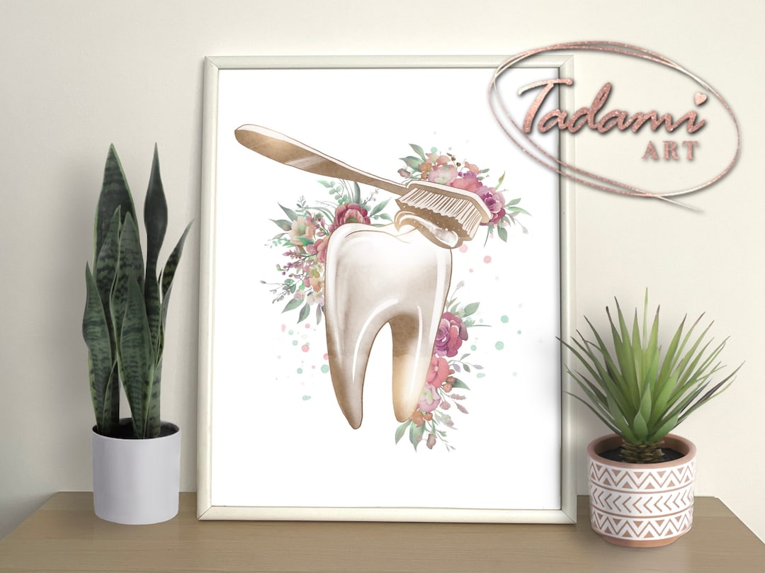 Tooth Brushing Artwork Dental Poster Watercolor Tooth Care Art Dentist ...