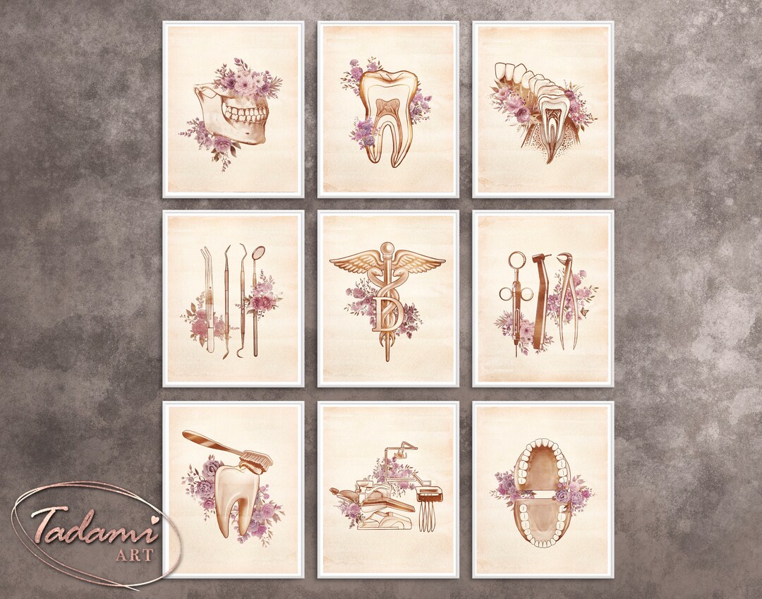 9 Dental Art Vintage Teeth Poster Anatomy Tooth Artwork Dentist Gift