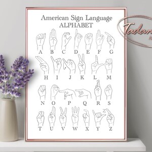 ASL Poster, Manual Language, One Hand ASL, Fingerspelling Prit, Sign Language Poster, Audiologist Office Decor, Audiologist Gift